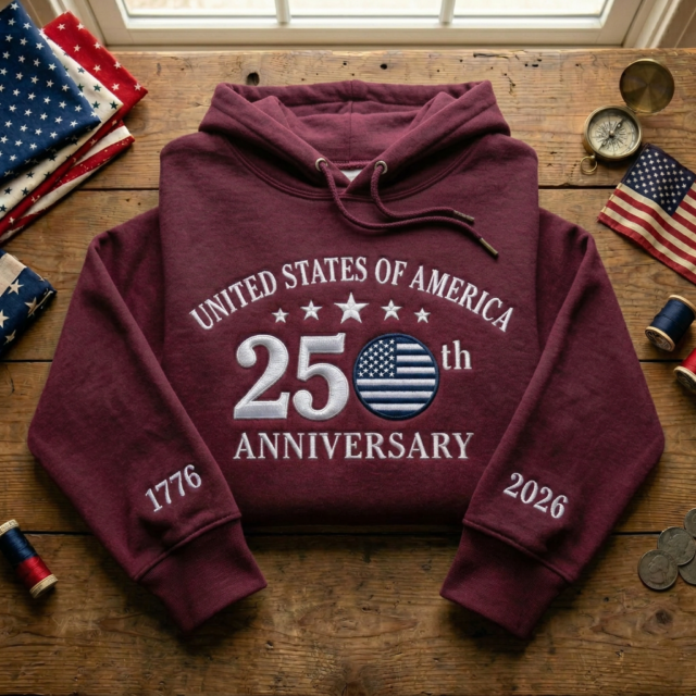 USA 250th Anniversary 2 Sleeves 1776 2026 Embroidered Apparel