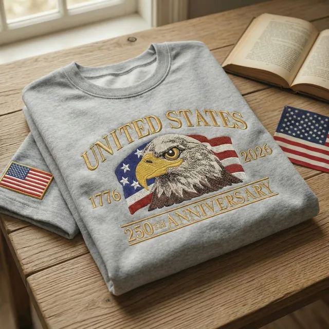 USA 250th Anniversary Embroidered Sweatshirt, United States 1776 2026 Eagle Crewneck, Patriotic American Flag Sweatshirt, Fourth of July Gift