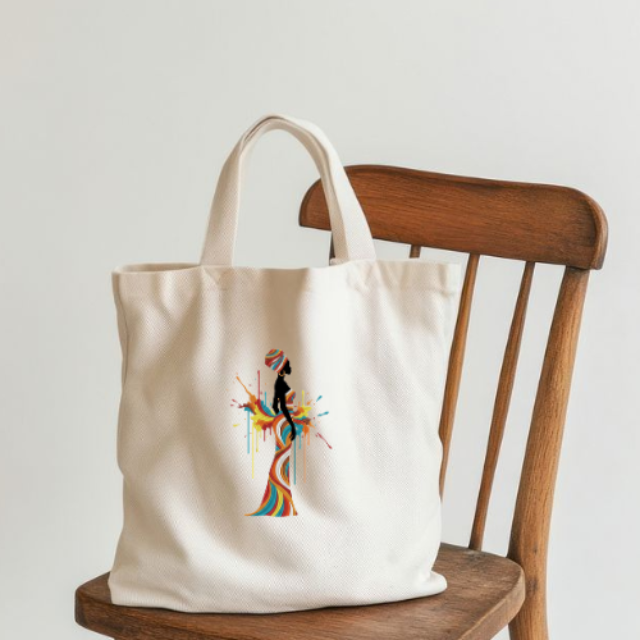 Black Woman African Queen Bag – Abstract Dress Graphic Tote