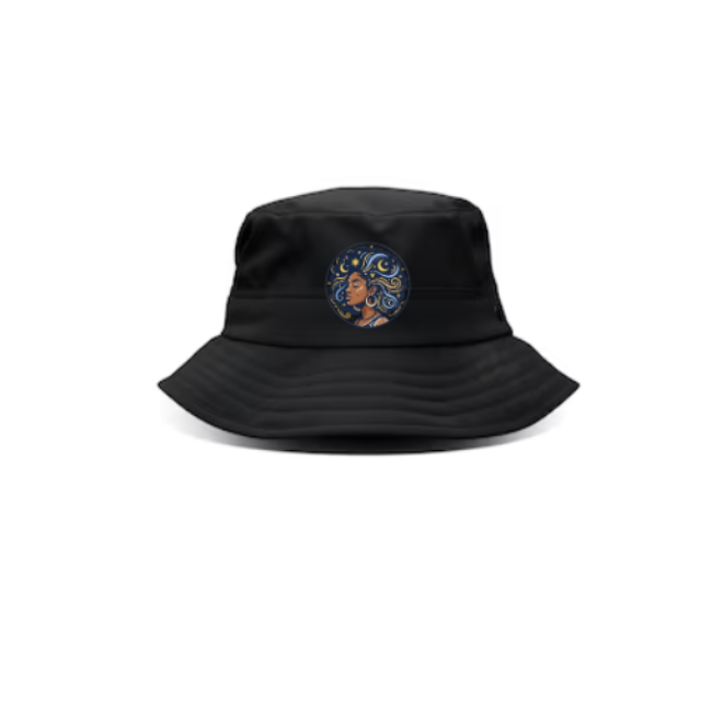 Celestial Afro Girl Hat – Cosmic Boho Portrait Graphic Cap