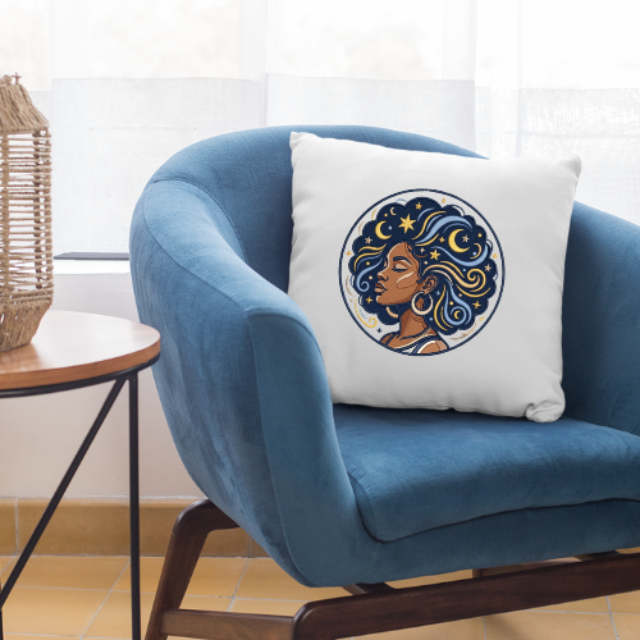 Celestial Afro Girl Pillow Cover – Cosmic Boho Portrait Cushion