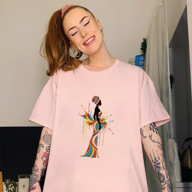 Black Woman African Queen T-Shirt – Colorful Abstract Dress Graphic Tee