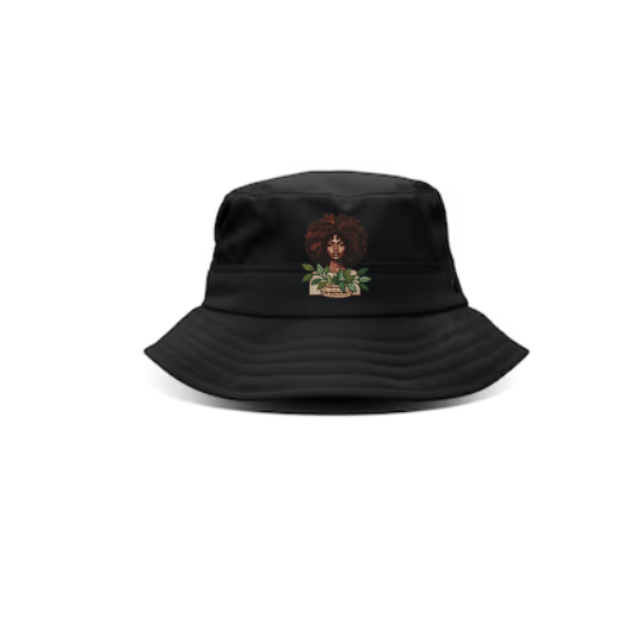 Black Woman Afro Hat – Botanical Leaves Boho Graphic Cap