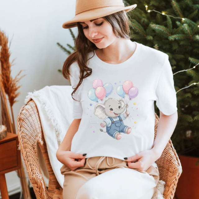 Baby Elephant Balloon T-Shirt – Cute Nursery Animal Newborn Gift Infant Aesthetic Graphic Tee