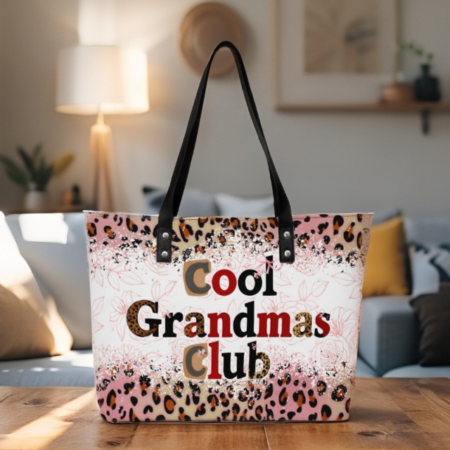 Personalized Name Cool Grandmas Club Leopard Pattern Leather Tote Bag Gift For Grandma Mother's Day