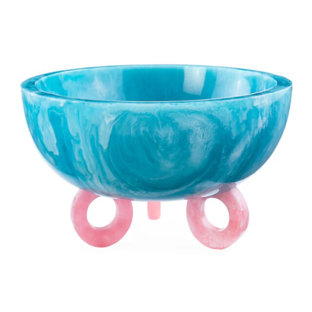 Como Disc Bowl – Marbleized Acrylic Decorative Bowl (Turquoise & Pink)
