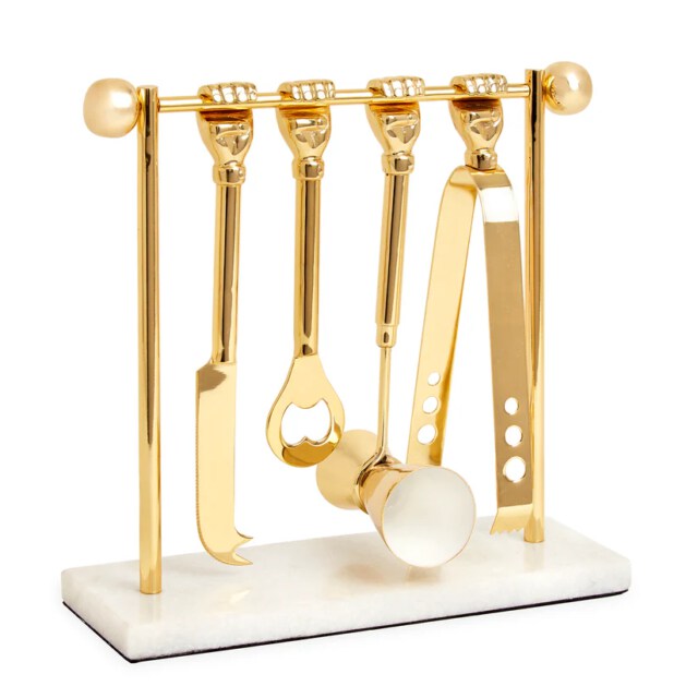 Barbell Barware Set – Brass & Marble Cocktail Tool Set (4-Piece)