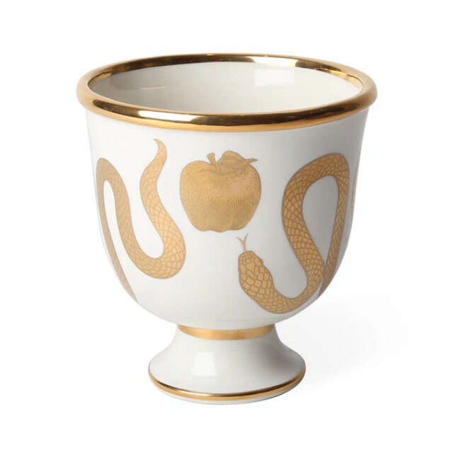 Botanist Snake & Apple Bowl – Glossy Porcelain Bowl with Gold Accents