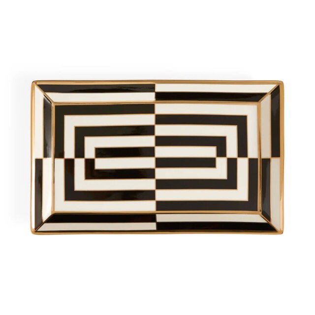 Op Art Rectangle Serving Tray – Porcelain Tray with Gold Accents