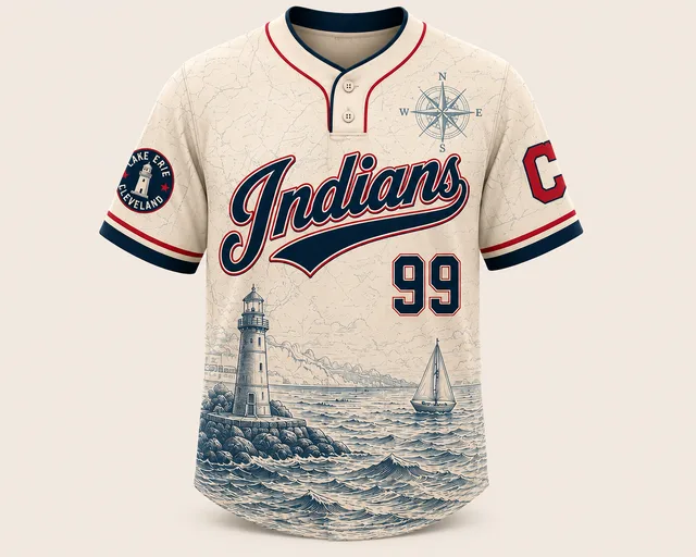 Custom Cleveland Indians Lake Erie Heritage Baseball Jersey – Personalized Name & Number All-Over Print Jersey