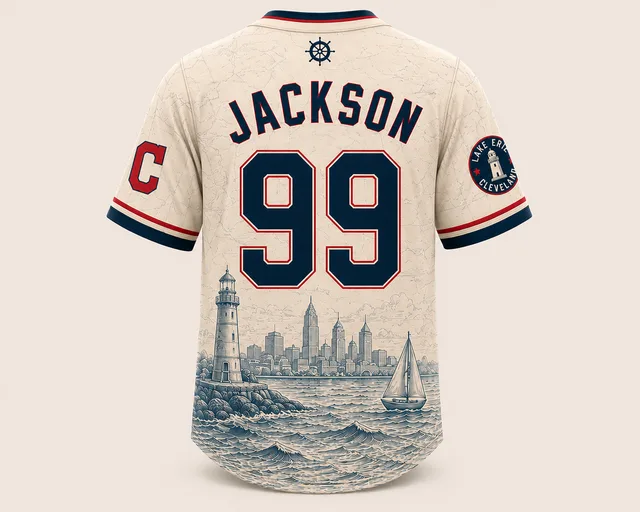 Custom Cleveland Indians Lake Erie Heritage Baseball Jersey – Personalized Name & Number All-Over Print Jersey