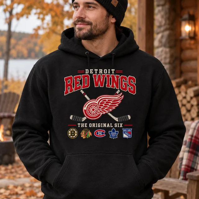 Detroit Red Wings Original Six Premium Embroidered Hockey Hoodie – Vintage Heritage Pullover Sweatshirt