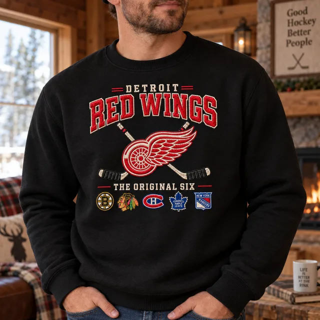 Detroit Red Wings Original Six Premium Embroidered Hockey Hoodie – Vintage Heritage Pullover Sweatshirt