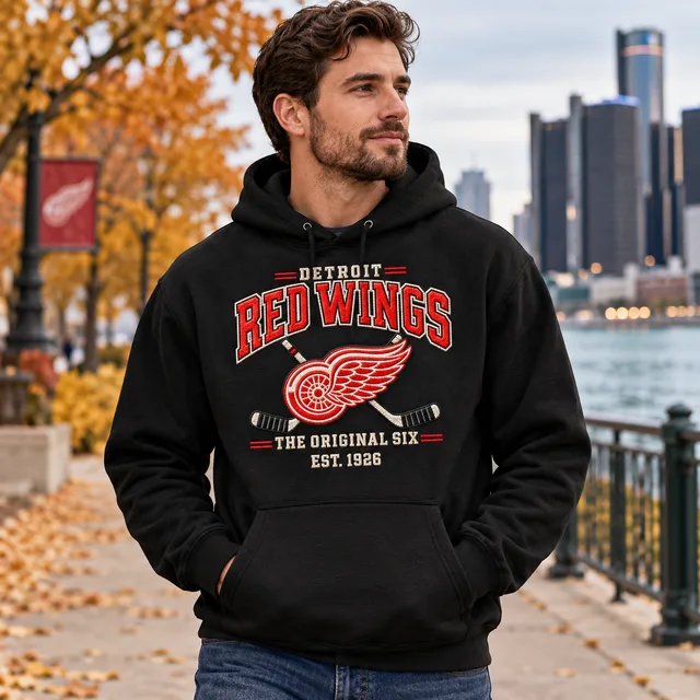 Detroit Red Wings Original Six Premium Embroidered Hockey Hoodie – EST. 1926 Vintage Heritage Sweatshirt
