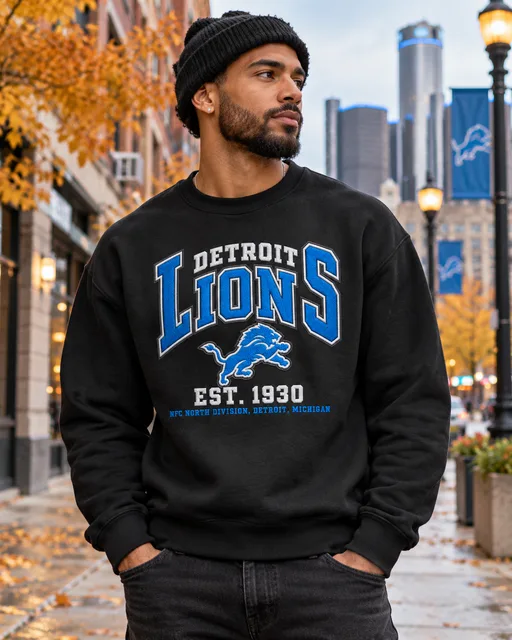 Detroit Lions Premium Embroidered Football Hoodie – EST. 1930 Vintage Heritage Sweatshirt