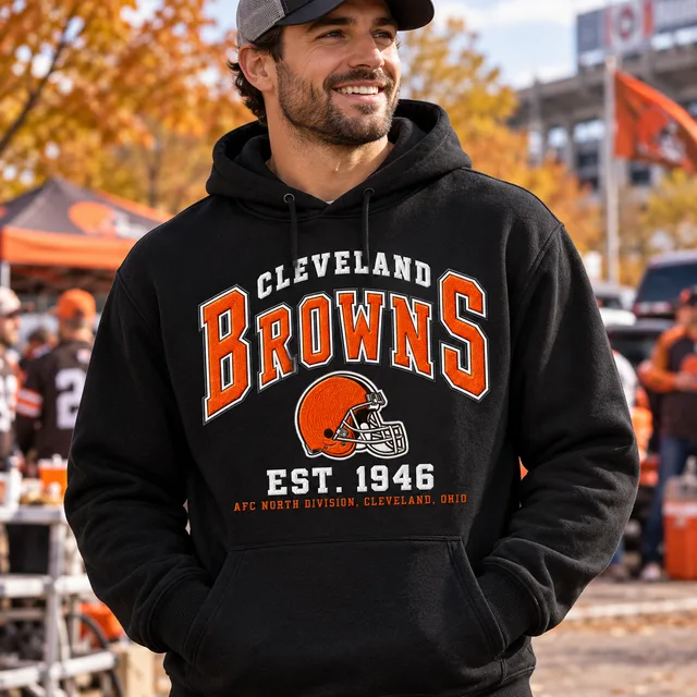 Cleveland Browns Premium Embroidered Football Hoodie – EST. 1946 Vintage Heritage Sweatshirt