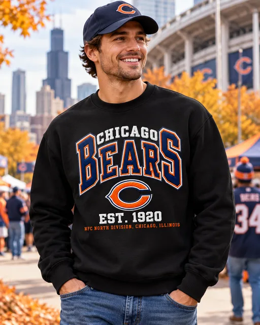 Chicago Bears Premium Embroidered Football Hoodie – EST. 1920 Vintage Heritage Sweatshirt