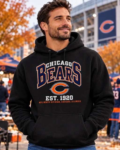 Chicago Bears Premium Embroidered Football Hoodie – EST. 1920 Vintage Heritage Sweatshirt