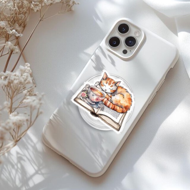 Cozy Cat and Tea Magnetic Phone Grip