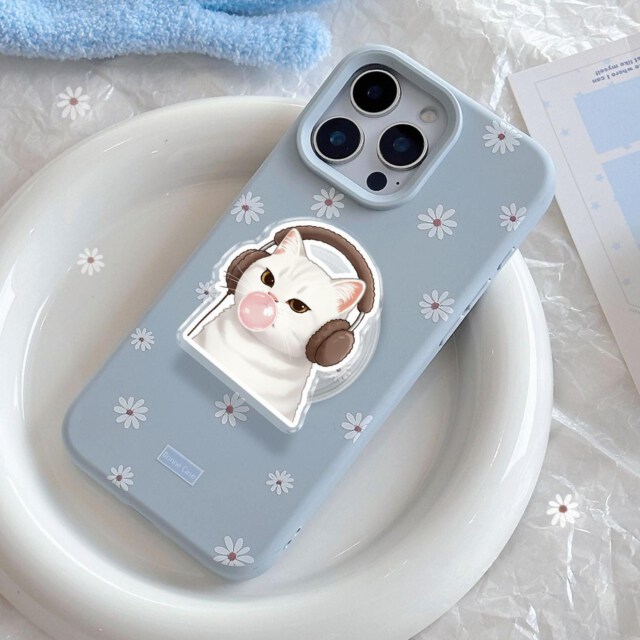 Whimsical Bubblegum Cat Magnetic Phone Grip