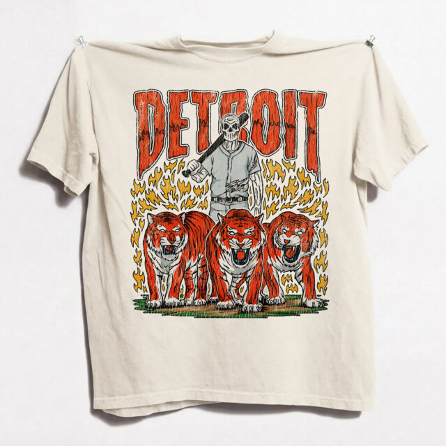 Detroit Baseball Team Skeleton Vintage 90s Comfort Color Tshirt