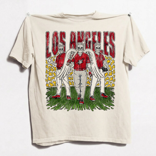 Los Angeles A Baseball Team Skeleton Vintage 90s Comfort Color Tshirt
