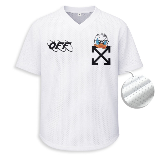 OFF WHITE, Donald Duck - Unisex Mesh T-shirt V-neck - Loose Fit