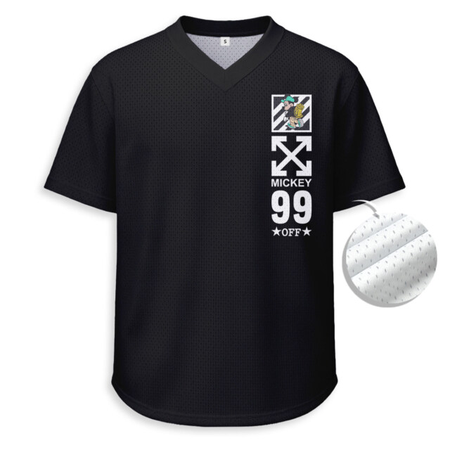 OFF WHITE, Mickey Mouse - Unisex Mesh T-shirt V-neck - Loose Fit