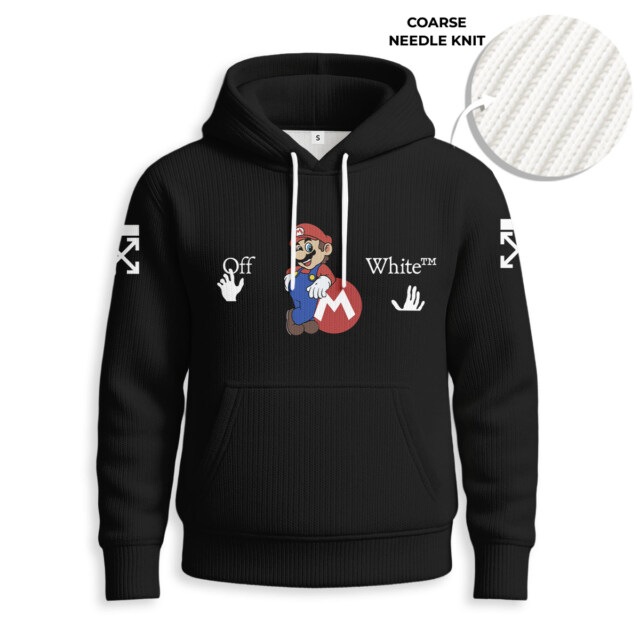 Mario, OFF WHITE - Knitted Unisex Hoodie