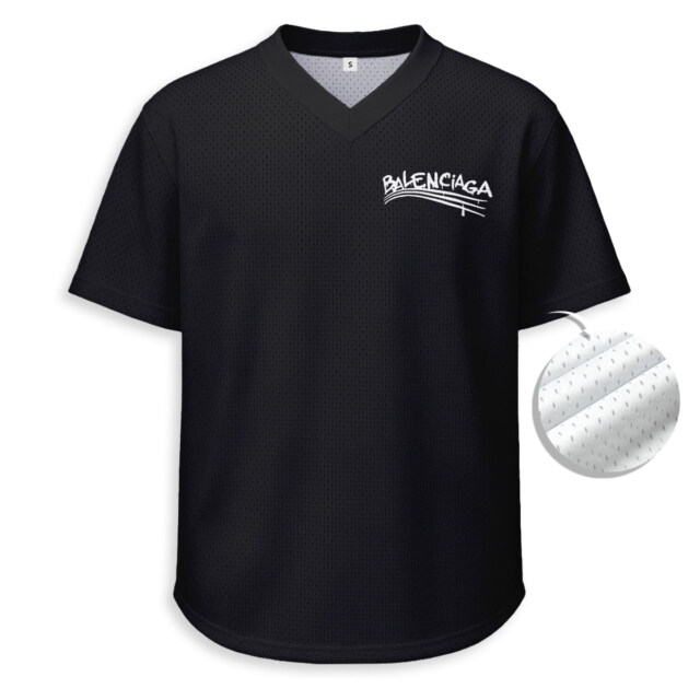 BALENCIAGA - Unisex V-Neck Mesh Tee - Relaxed Fit