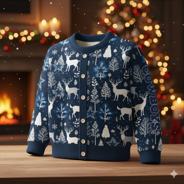 Stocktee Dallas Cowboys Christmas Limited Edition Spun-knit Button Sweater NEW157601