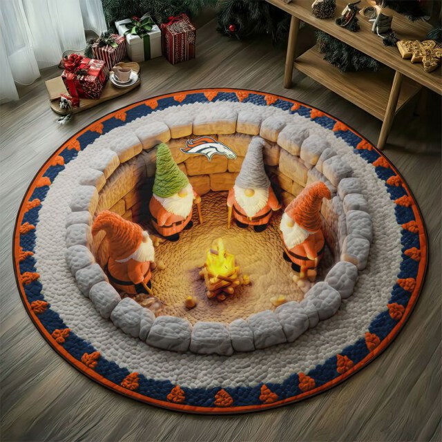 Stocktee Denver Broncos Gnomes Gathering Christmas Limited Edition Winter Season Round Quilted Floor Mat NEW159107