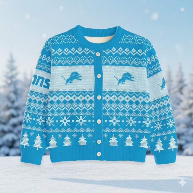 Stocktee Detroit Lions Christmas Limited Edition Spun-knit Button Sweater NEW157423