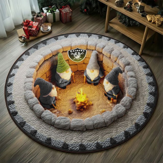 Stocktee Las Vegas Raiders Gnomes Gathering Christmas Limited Edition Winter Season Round Quilted Floor Mat NEW159106