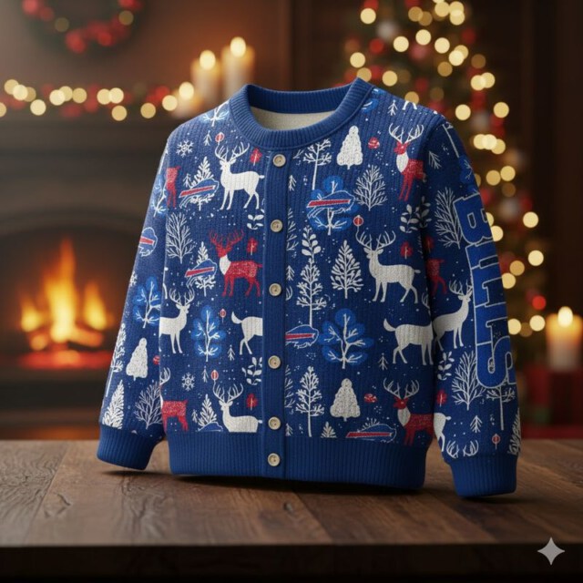 Stocktee Buffalo Bills Christmas Limited Edition Spun-knit Button Sweater NEW157613