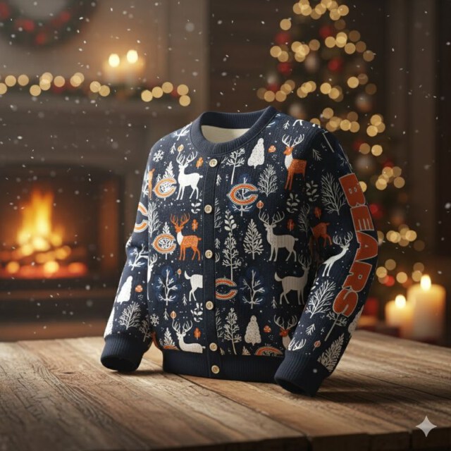 Stocktee Chicago Bears Christmas Limited Edition Spun-knit Button Sweater NEW157619