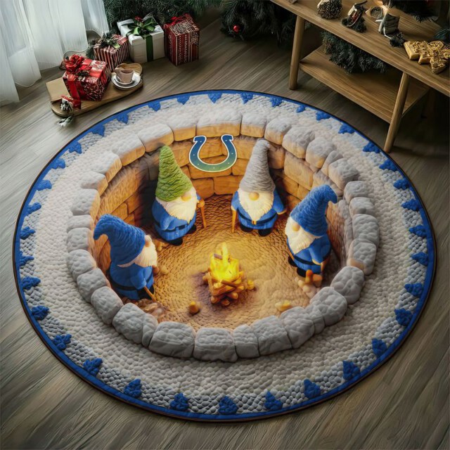 Stocktee Indianapolis Colts Gnomes Gathering Christmas Limited Edition Winter Season Round Quilted Floor Mat NEW159103