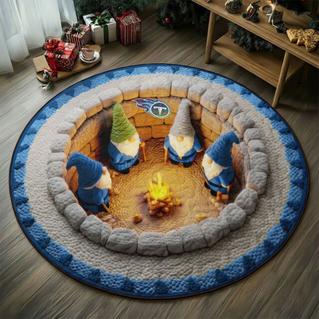 Stocktee Tennessee Titans Gnomes Gathering Christmas Limited Edition Winter Season Round Quilted Floor Mat NEW159115