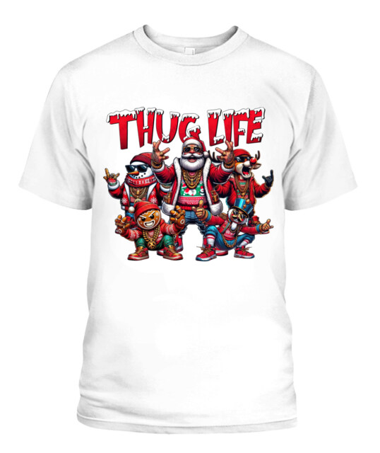 POD T-Shirt with Thug Life Christmas Print – A Bold Choice for the Holiday Season