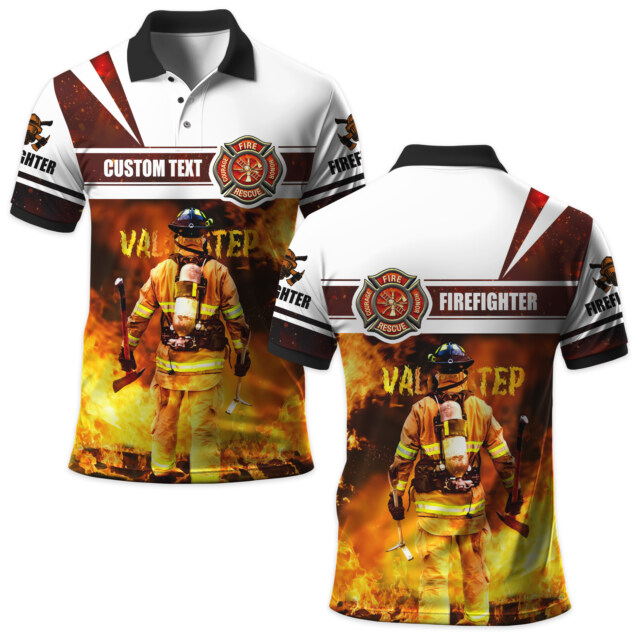 Custom Text Into The Flames Firefighter #DQH0137 - AOP Polo