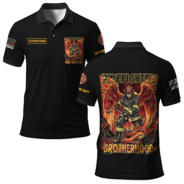 Custom Name & Dept Wings of Fire Brotherhood Firefighter #DQH0182 - AOP Polo