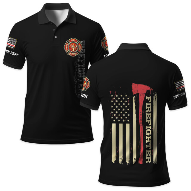 Custom Name Fire Department Thin Red Line Firefighter #DQH0014 - AOP Polo