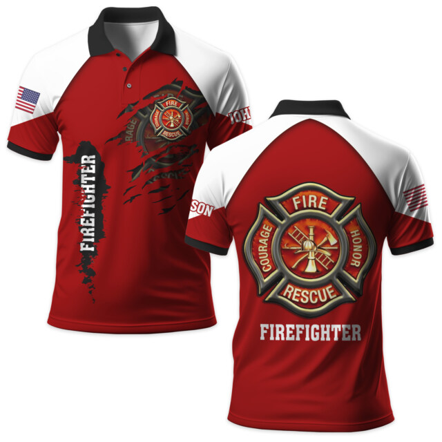 Custom Name Firefighter Courage Rescue Honor #DQH0016 - AOP Polo