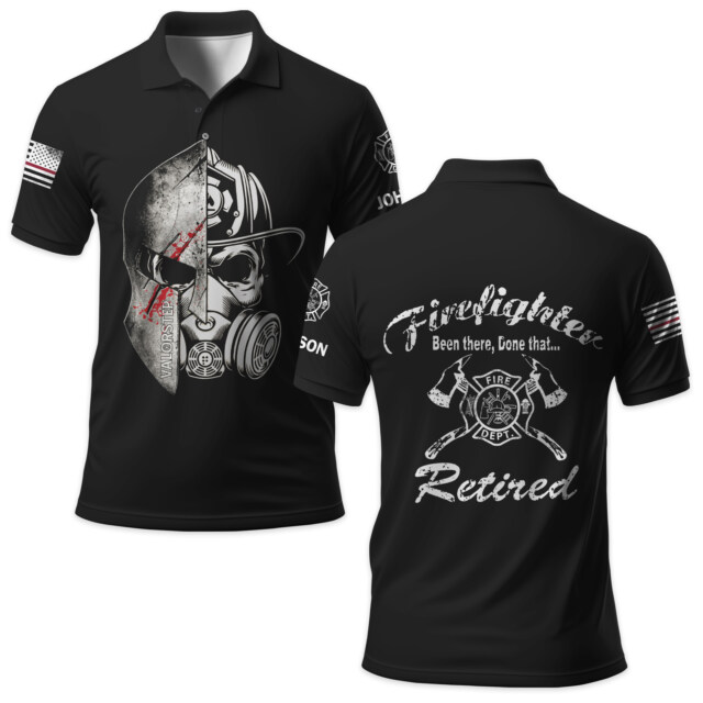 Custom Name Retired Firefighter Warrior #DQH0207 - AOP Polo