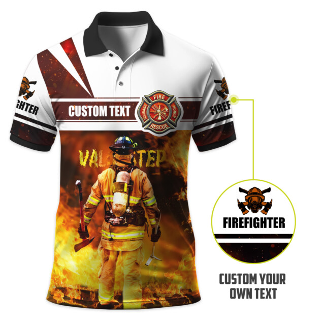 Custom Text Into The Flames Firefighter #DQH0137 - AOP Polo