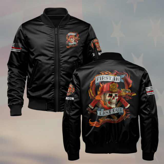 Custom Text First In Last Out #DQH0106 - AOP Bomber Jacket