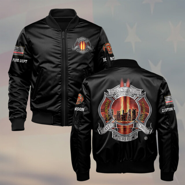 Custom Dept & Text Never Forgotten 9/11 #DQH0067 - AOP Bomber Jacket