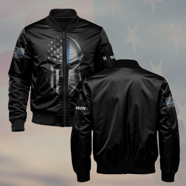 Custom Text Blessed Peacemakers Blue Line Flag #DQH0222 - AOP Bomber Jacket