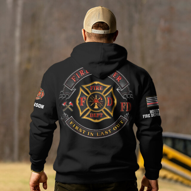 Custom Dept & Text Courage Firefighter First In Last Out #DQH0092 - AOP Hoodie