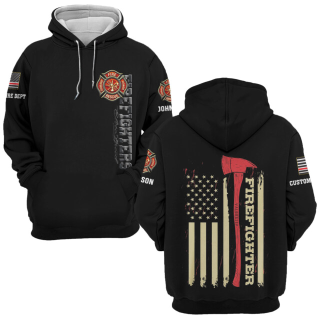 Custom Name Fire Department Thin Red Line Firefighter #DQH0014 - AOP Hoodie
